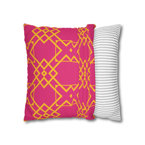 throw pillow with 'Pink & Yellow Geometric Cover' design