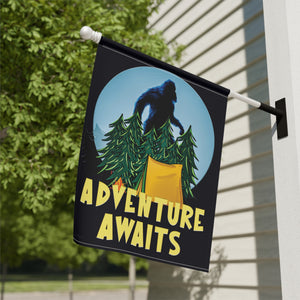 Garden flag with 'Adventure Awaits Bigfoot Camping Funny' design