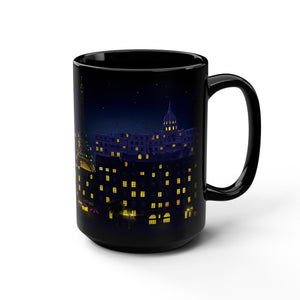 mug with 'Starry Night Paris Art' graphic on a white background