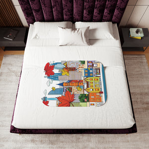 soft sherpa blanket with 'Whimsical Toronto Canada' design