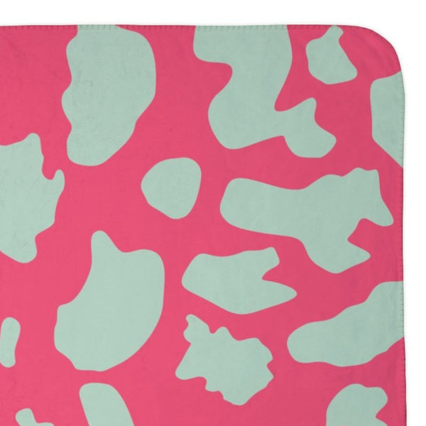 Pastel Pink Green Animal Print Plush Sherpa Throw Blanket