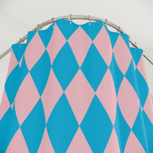 Harlequin Pink Blue Bath Shower Curtain