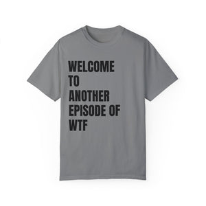 Mustard t-shirt with 'WTF Funny Sarcastic' design on a white background