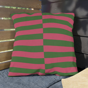 Pink and Green Striped Indoor Outdoor Throw Pillow
