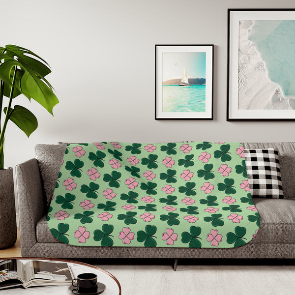 Lucky Shamrocks Pink & Green Sherpa Baby Blanket