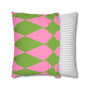 Reversible Pink Green Harlequin Pillow Cover