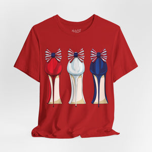 Dark grey t-shirt with 'Patriotic Fashion July 4th' design on a white background