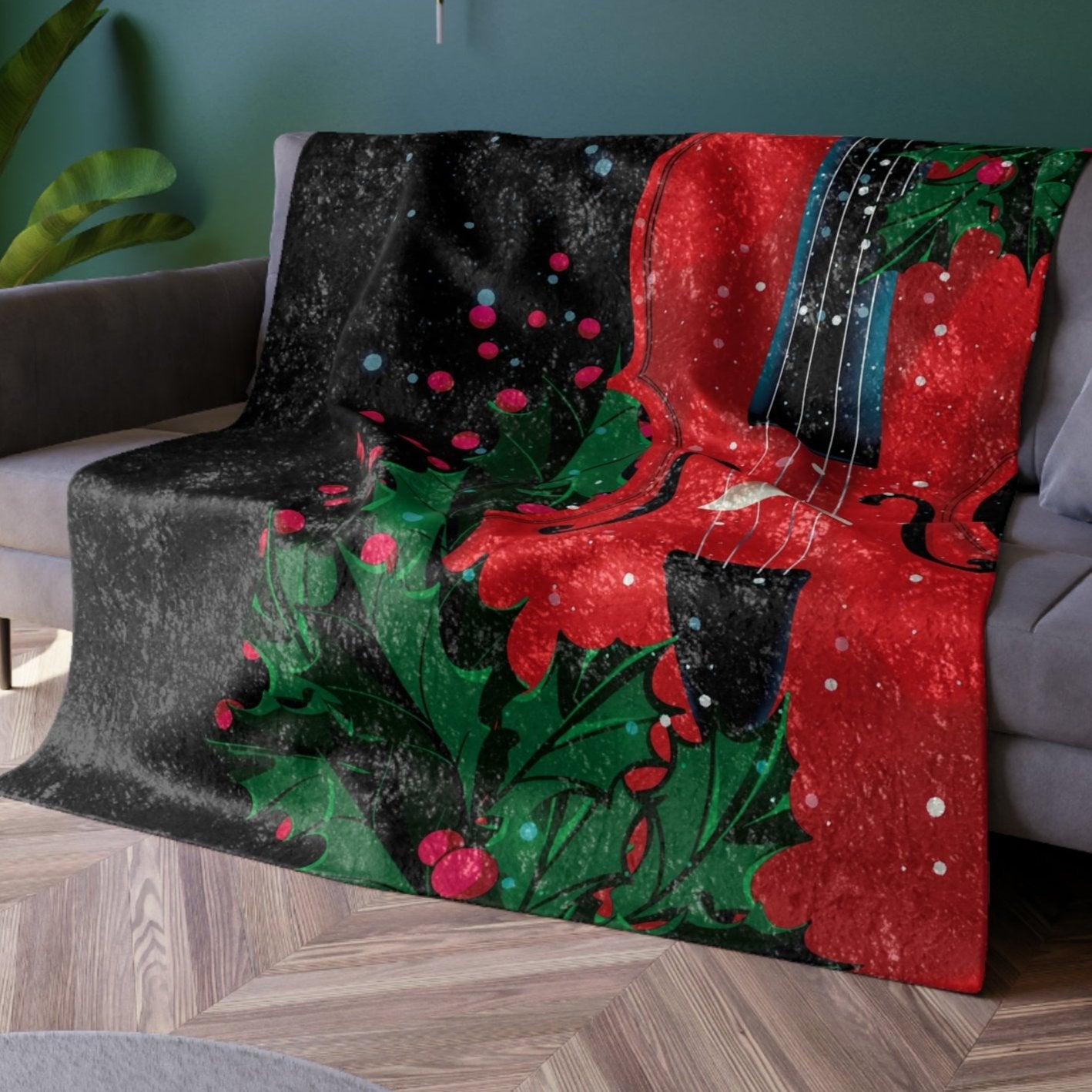 Holiday Violin Musical Christmas Throw