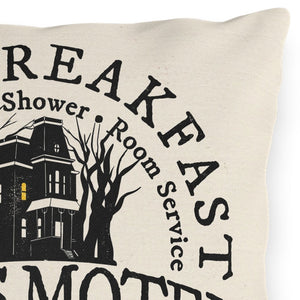 throw pillow with 'Bates Motel Halloween' design