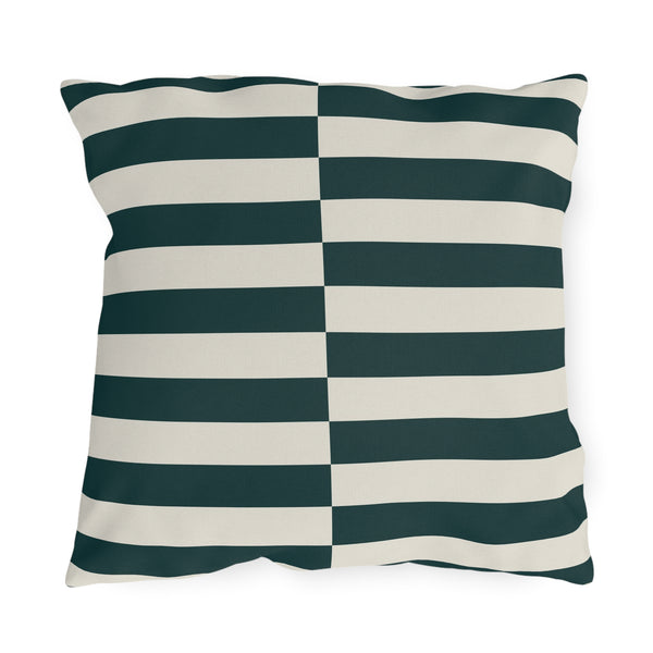 Dark Green and Ivory Striped Indoor Outdoor Throw Pillow