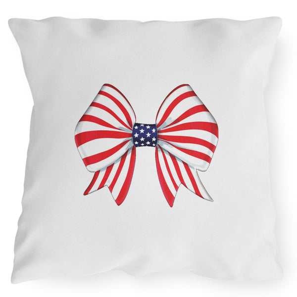 American Flag Bow Indoor Outdoor July 4th Throw Pillow
