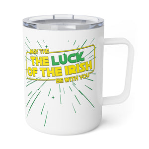 mug with 'Luck of the Irish Star Wars Parody Insulated Travel 10oz' graphic on a white background