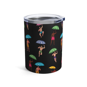 mug with 'It's Raining Men Funny Insulated Travel 10oz' graphic on a white background