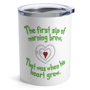 mug with 'Grinch Heart Grows Funny Christmas Insulated Travel 10oz' graphic on a white background