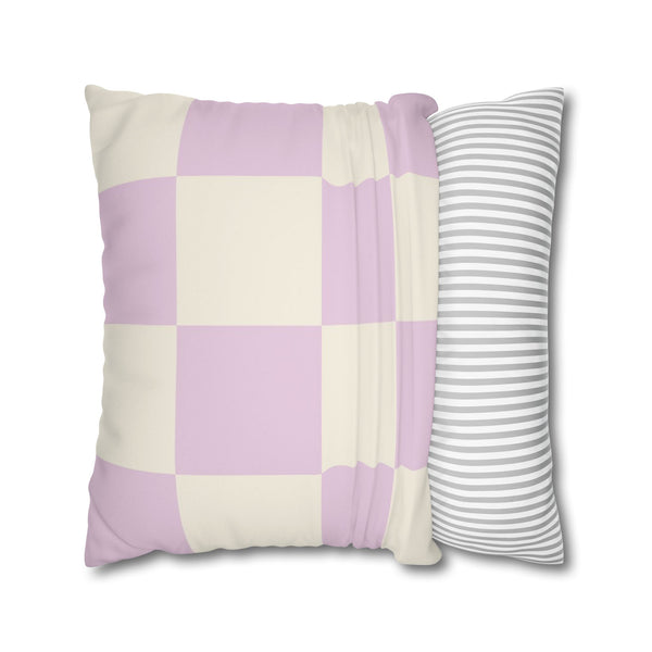 Lilac & Ivory Checkered Faux Suede Soft Pillow Cover