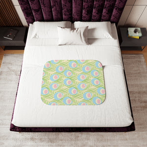 Soft sherpa blanket with 'Peacock Feathers | Newborn & Toddler' design