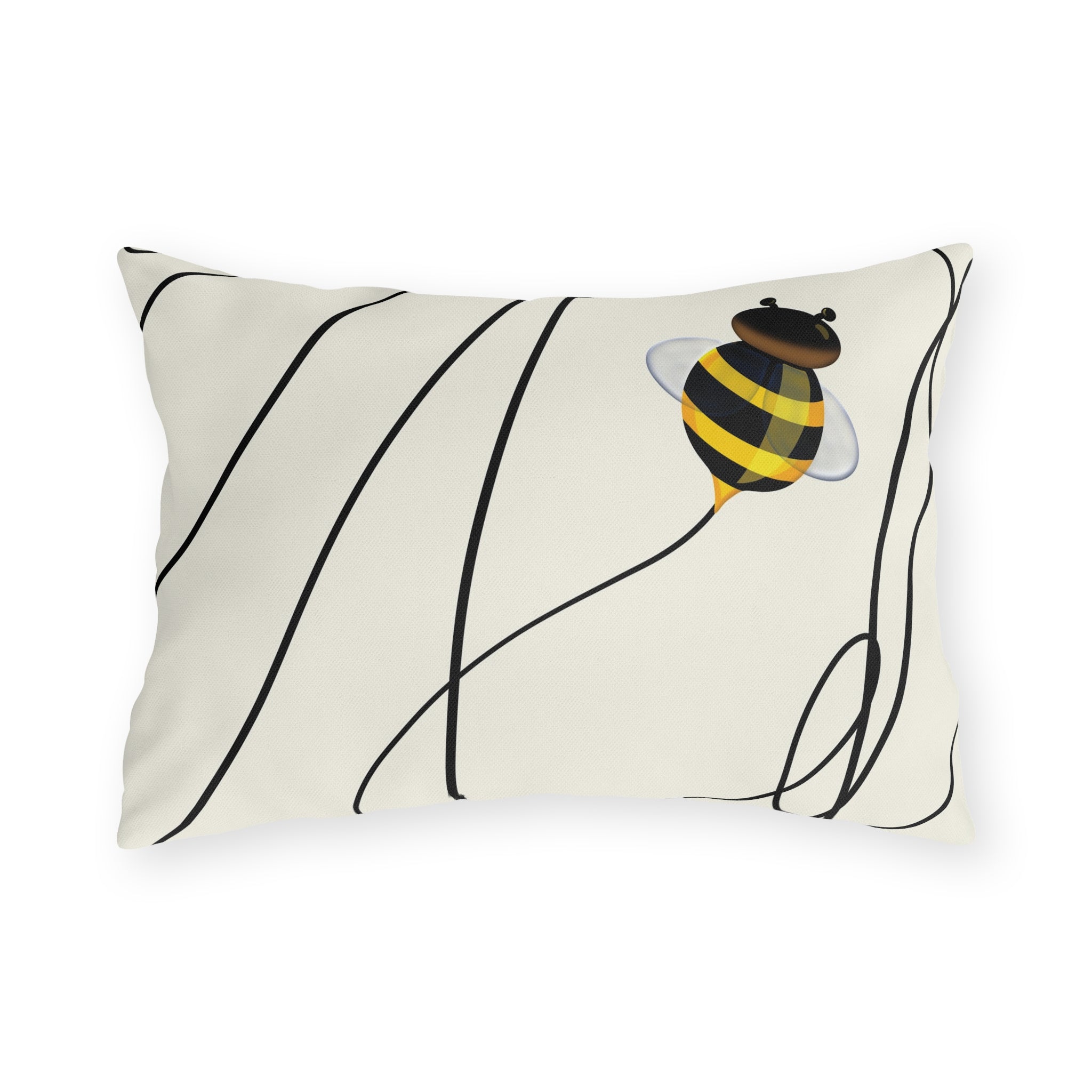 Cute Buzzing Bee Spring Outdoor Throw Pillow
