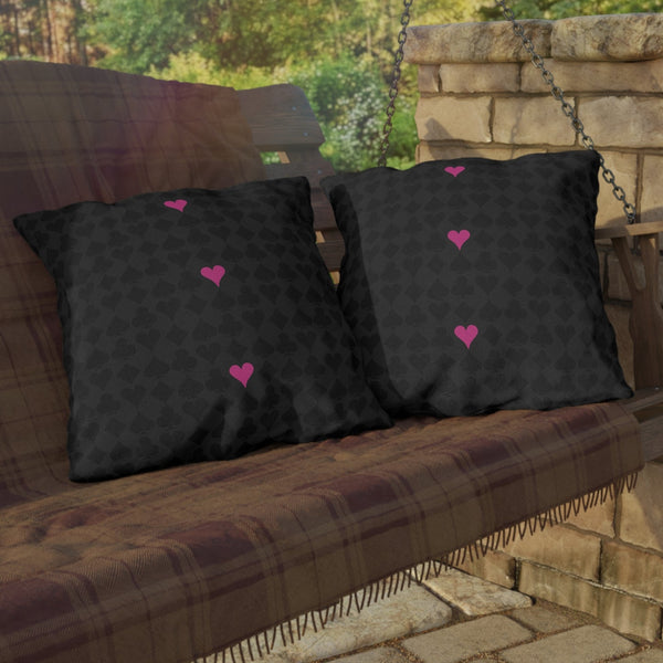 Deck of Cards Black & Pink Indoor Outdoor Throw Pillow