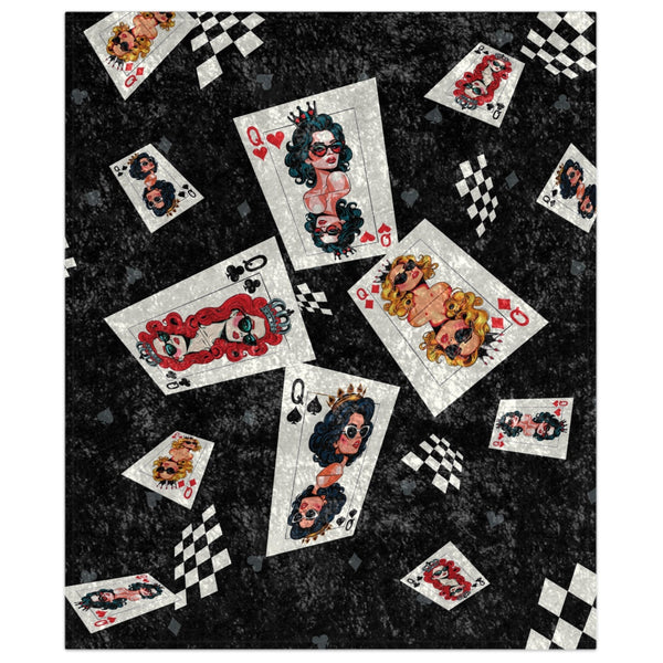 deck of cards queens black throw blanket