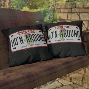 throw pillow with 'Ho'n Around Funny Christmas' design