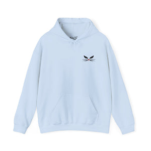 White hoodie with embroidered 'Wicked Cat® Embroidered' design on a plain background