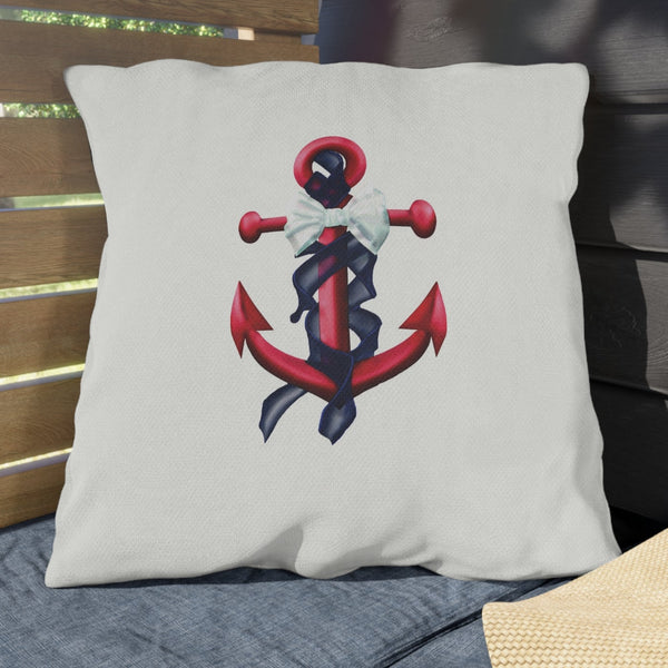 Patriotic Red Nautical Anchor Outdoor Indoor Accent Pillow