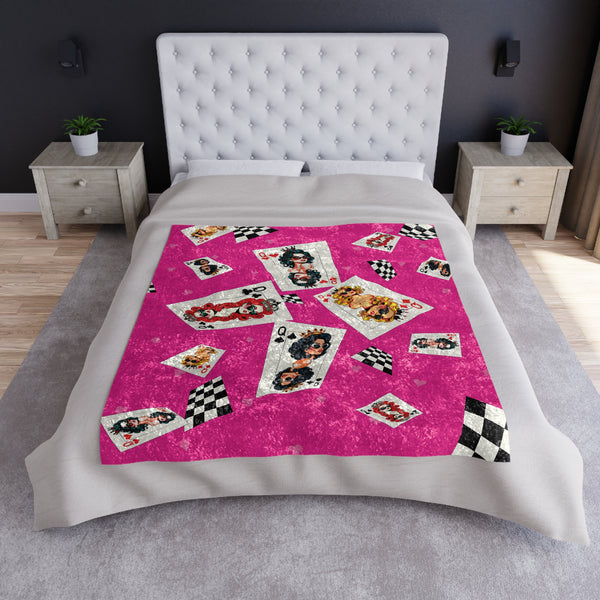 Card Deck Queens Pink Decorative Throw Blanket