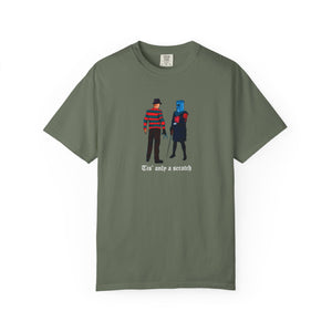 Green t-shirt with soccer ball and heart rate design on a white background
