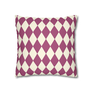 throw pillow with 'Pink & Ivory Harlequin Reversible Cover' design