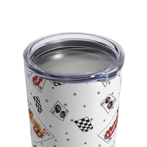 mug with 'Deck of Cards Queens Insulated Travel 10oz' graphic on a white background