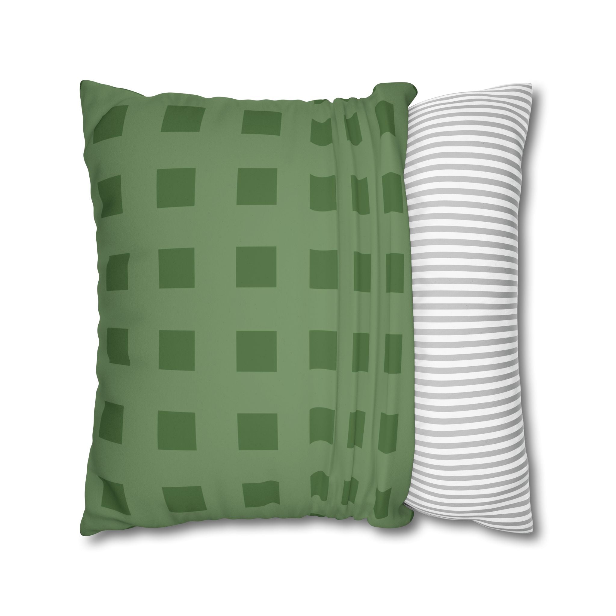 Faux Suede Green Geometric Reversible Pillow Cover