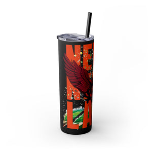 mug with 'Virginia Tech Hokies Football Tumbler 20oz' graphic on a white background