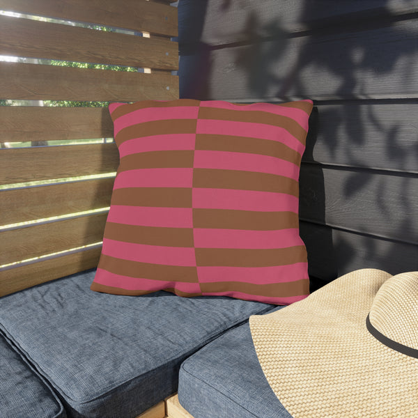 Pink & Brown Striped Indoor Outdoor Throw Pillow