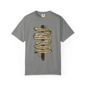 Ivory t-shirt with 'Horror Road Sign Halloween' design on a white background