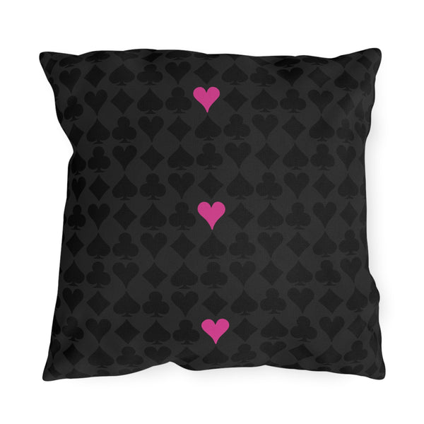 Deck of Cards Black & Pink Indoor Outdoor Throw Pillow