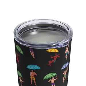mug with 'It's Raining Men Funny Insulated Travel 10oz' graphic on a white background