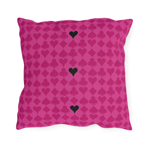 Deck of Cards Pink & Black Indoor Outdoor Throw Pillow