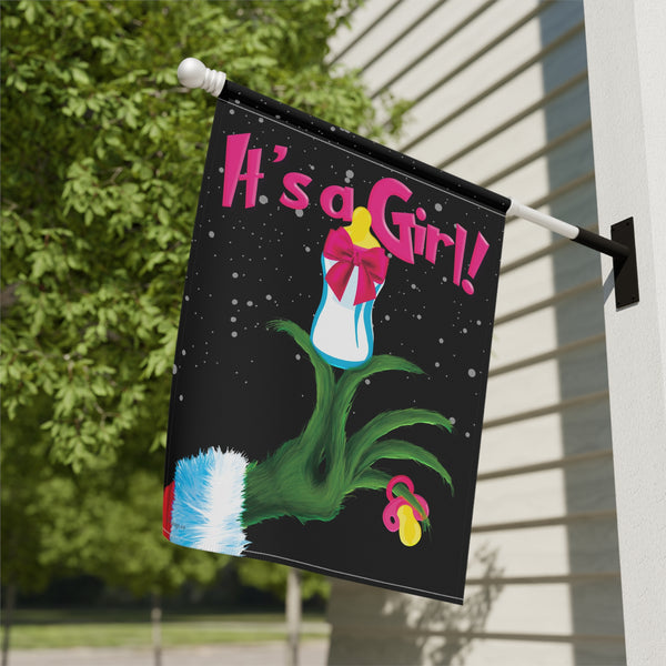Grinch Baby Announcement Flag - Cute Holiday Yard Decoration | Weatherproof