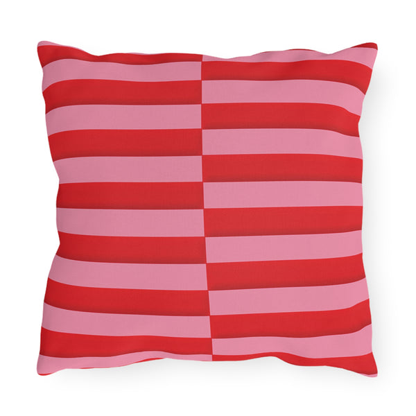 Pink & Red Striped Indoor Outdoor Throw Pillow