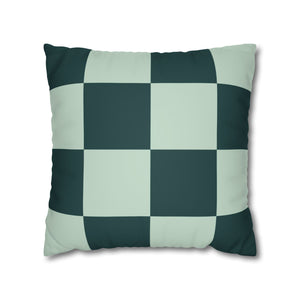 Green Checkered Faux Suede Pillow Cover