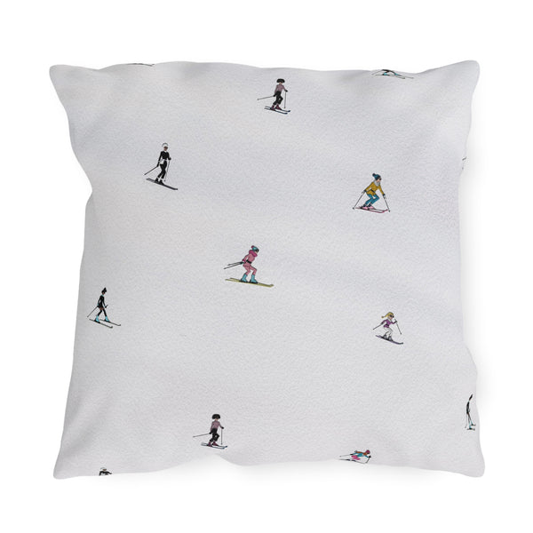 Chic Skiers Indoor Outdoor Patio Pillow