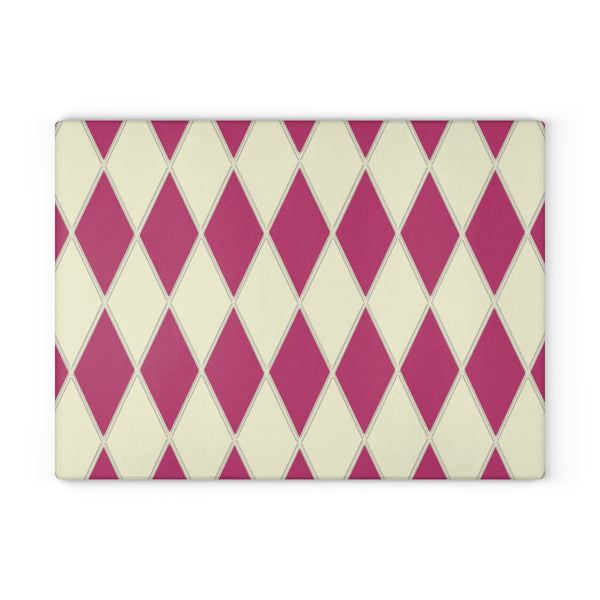 Pink and Cream Diamond Glass Cutting Board