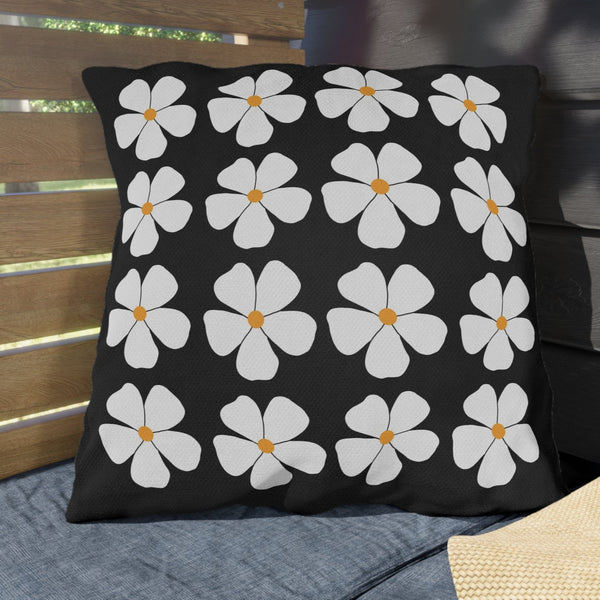 Black White Floral Indoor Outdoor Spring Accent Pillow