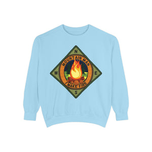 Topaz blue sweatshirt with 'Mountain Man Men's Funny Camping' design on a plain background