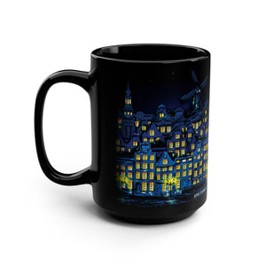 mug with 'Starry Night Amsterdam Art' graphic on a white background