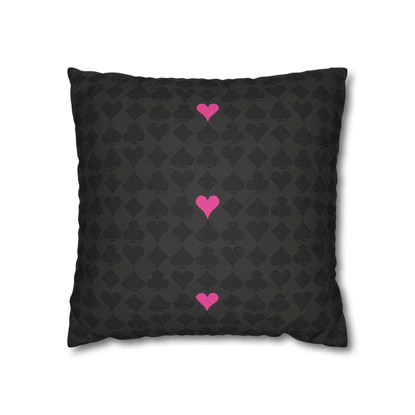Playing Cards Heart Pink and Black Soft Accent Pillow Cover