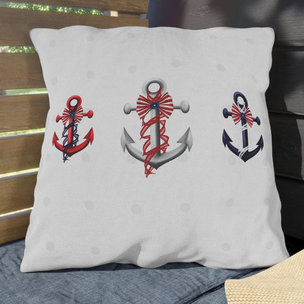 July 4th Nautical Anchors Outdoor Indoor Accent Throw Pillow