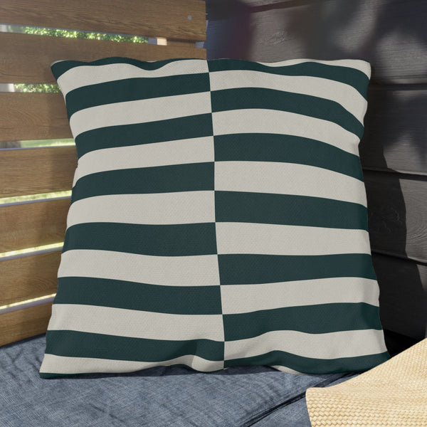 Dark Green and Ivory Striped Indoor Outdoor Throw Pillow