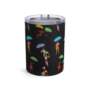 mug with 'It's Raining Men Funny Insulated Travel 10oz' graphic on a white background