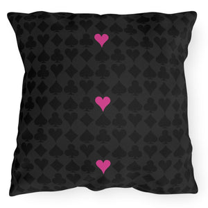 deck of cards black throw pillow pink hearts